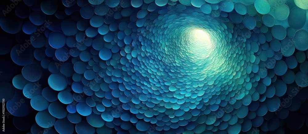 Wall mural abstract blue tunnel composed of circular shapes, creating a sense of depth and movement.