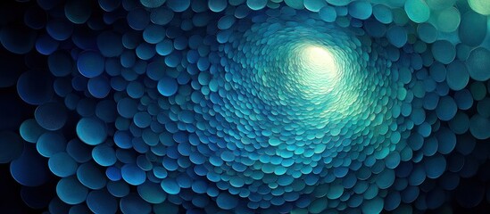 Abstract blue tunnel composed of circular shapes, creating a sense of depth and movement.