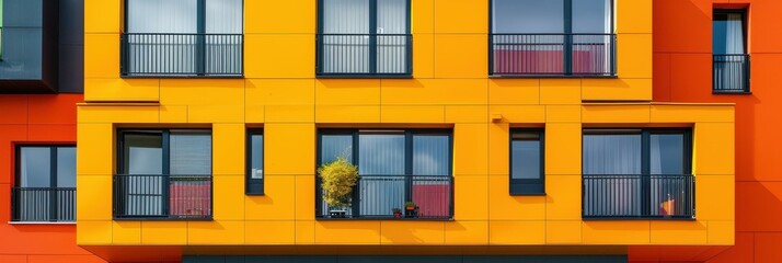 Fototapeta premium Vibrant Modern Apartment Building: A Study in Geometric Design and Color