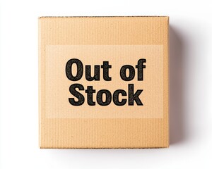 Cardboard box labeled 'Out of Stock' indicating unavailable inventory for products.