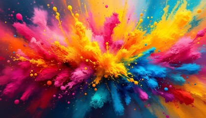 Abstract powder splatted background. Colorful powder explosion on a white background. Colored cloud. Colorful dust explodes. Paint Holi. Rainbow paint powder Holi splash abstract background