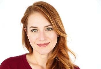 Fototapeta premium Smiling Woman Red Hair Portrait Headshot Happy Friendly Casual