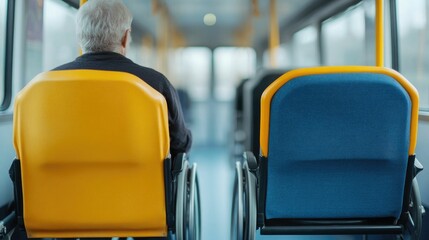Naklejka premium Empowered wheelchair user seamlessly navigating accessible public transportation showcasing the importance of inclusive infrastructure and empowered mobility for all