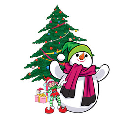 merry christmas santa and snowman reindeer elf in pop art comic style