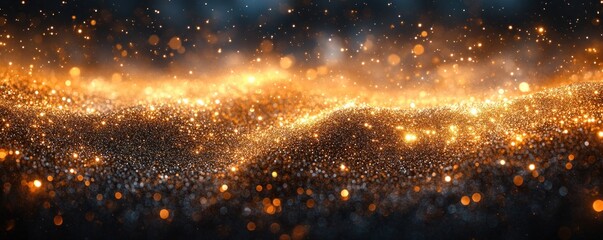 Obraz premium A shimmering abstract landscape of golden particles and light.