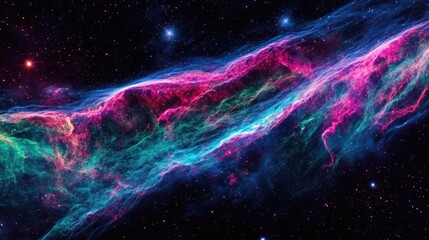 Fototapeta premium A vibrant cosmic nebula showcasing colorful gas and dust in space.