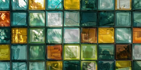Colorful Glass Block Wall: Abstract Architectural Mosaic
