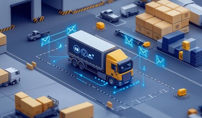 AI generator image of transport truck simulation model, GPS installed, travel monitoring