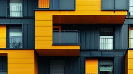 Modern Apartment Building: Bold Yellow and Black Geometric Design