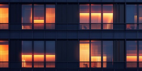 Golden Hour Cityscape: Modern Building Windows at Dusk