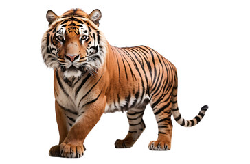 Obraz premium A majestic tiger walking with a confident posture and striking fur patterns.