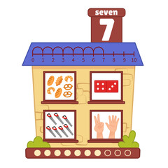 Naklejka premium Counting educational children material. Cartoon house for teaching children ordinal numbers. 