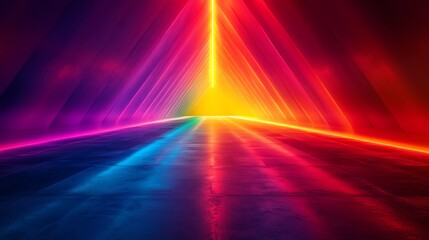 Colorful neon light path in abstract design.