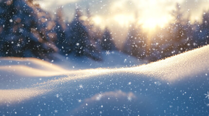 Naklejka premium Winter christmas new year blurred background with soft snowdrifts and gentle falling snow winter landscape with snow covered hills 