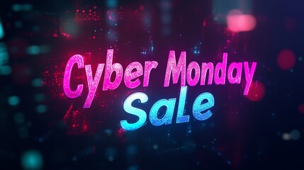 Cyber Monday sale neon sign in dark space.