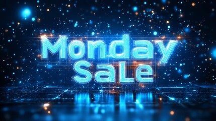 Digital Monday Sale with glowing letters.