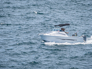 Cabin Cruiser Fishing Outside The Heads