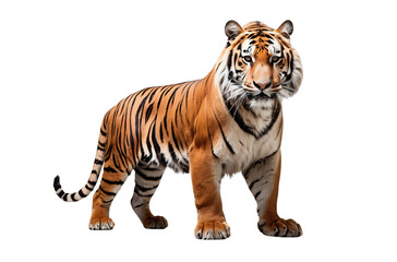 Obraz premium A majestic tiger stands confidently, showcasing its striking orange and black stripes.