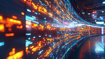 Fototapeta premium vibrant digital display showcasing data visualization with glowing lines and patterns. futuristic environment emphasizes technology and innovation, creating dynamic atmosphere