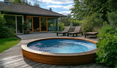 AI generator image of houses, resorts, pool villas, vacation homes with small swimming pools, children's pools