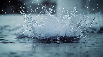 A powerful splash of water, with a wave breaking and creating a dramatic burst of water droplets in the air. The scene is captured from a side angle, showcasing the fluidity and force of the movement.
