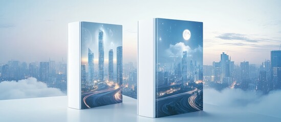 Cityscapes at Day and Night on Tall White Panels