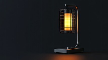 Modern Black Table Lamp with Cage Design and Warm Light