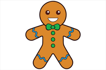 Fototapeta premium Cute christmas gingerbread man in flat style isolated on white background. a Christmas cookies, Vector illustration