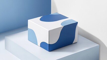 Abstract Blue and White Box on Minimalist Display