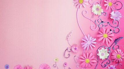 Fototapeta premium Pink Background with Side Flowers - an elegant and romantic floral display. The soft pink tones complement the flowers, adding a touch of charm and sophistication.