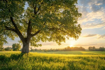 Calm dusk scenery with fall atmosphere and scenic charm - rural sundown in warm season and blossoming days