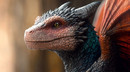 close up of a head of a young fantasy dragon realistic