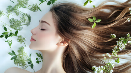 Naklejka premium Radiant Locks: The Harmonious Blend of Natural Ingredients for Vibrant and Healthy Hair