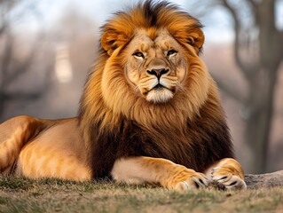 Fototapeta premium a lion with a mane that is laying on the grass.