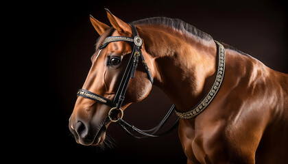 Obraz premium Majestic Horse in Ornate Bridle: A Photographic Portrait