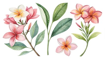 Watercolor Flower and leaf collection isolated on white background