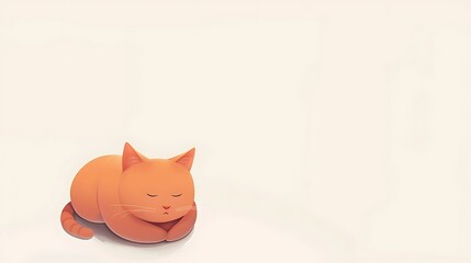 Obraz premium Cute minimalist wallpaper showcasing a cartoon cat curled up in a ball on a plain white background. 8k UHD, suitable for high-quality printing or digital display. 