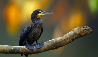 Fototapeta premium AI generator image of Little cormorant, Javanese cormorant, Phalacrocorax pygmeus.Pigmy cormorant, Food Habits of Little Cormorant,Found distributed in Europe, Africa and Asia,including India,China