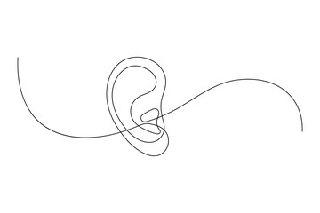 Obraz premium Ear continuous single line art and isolated outline vector illustration 