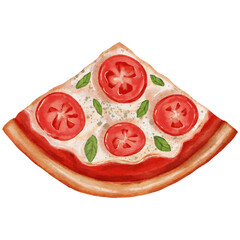 Watercolor Illustration of Tomato Basil Pizza Slice