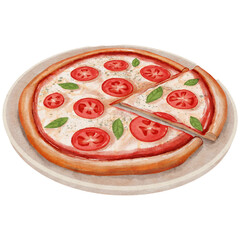 Hand-Drawn Illustration of Tomato Basil Pizza