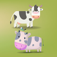 Cute cow, cattle cartoon icon character maskot vector illustration collection. Isolated on background.