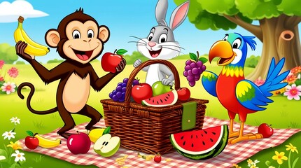 Fototapeta premium easter bunny with basket of eggs
