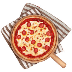 Illustration of Pepperoni Pizza on a Serving Board