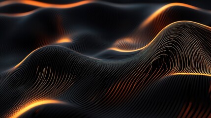 Obraz premium Abstract Waves with Golden Lines on Dark Background
