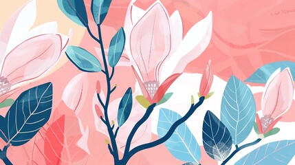 Pink Magnolia Illustration - a graceful and artistic depiction of blooming magnolias. The soft pink hues enhance the delicate and elegant aesthetic of the design.