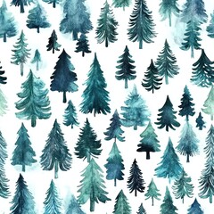 Seamless Christmas tree pattern. Winter watercolor forest illustration
