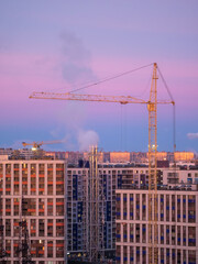 city and cranes in the morning