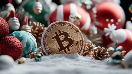 Bitcoin christmas gift a festive celebration home digital currency holiday atmosphere close-up joyful concept