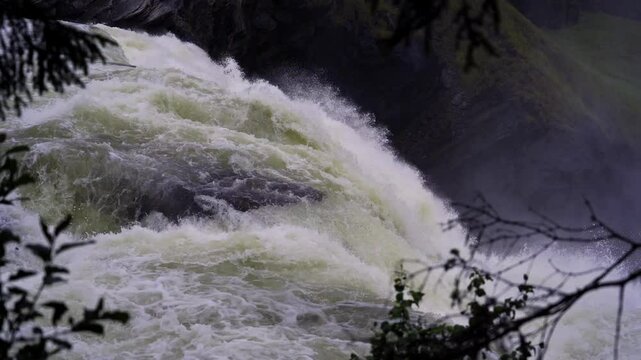 Breathtaking footage of the Tannforsen Waterfall on Are River, located near Duved, Jamtland, Sweden